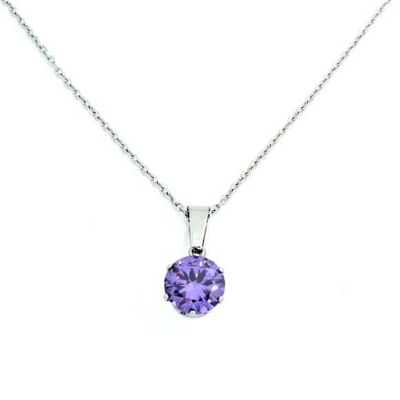 Stainless Steel 10mm Purple CZ On Chain 45cm