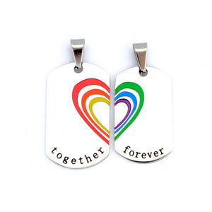 Stainless Steel Couples Rainbow Heart Tags Pendant (2)