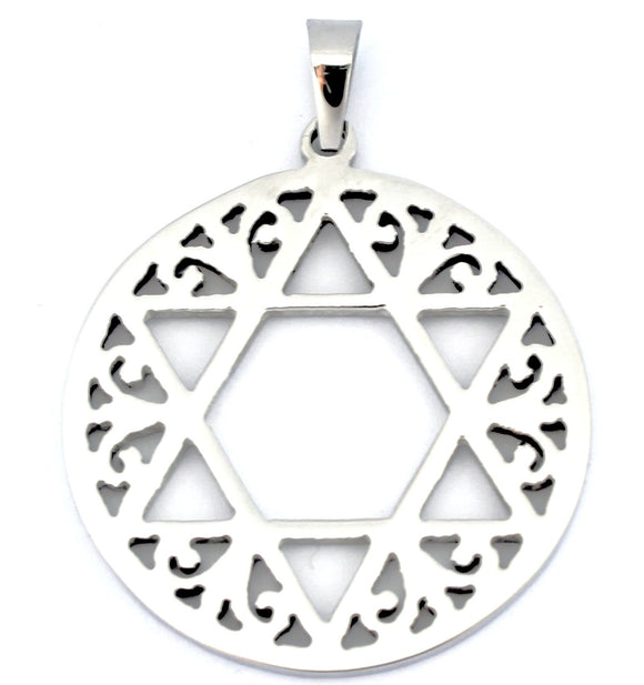 Stainless Steel Star Of David Disc Pendant