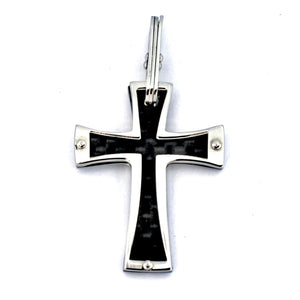 Stainless Steel Black Carbon Fibre Cross Pendant