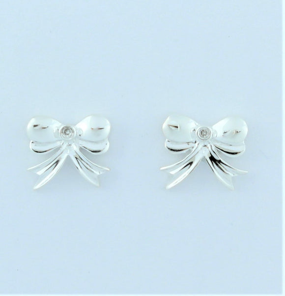 Sterling Silver Bow Earrings with 1mm Diamond