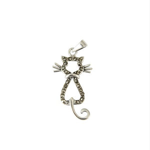 Sterling Silver Marcasite Cat Pendant