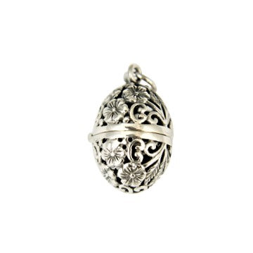 Sterling Silver Flower Egg Locket Pendant