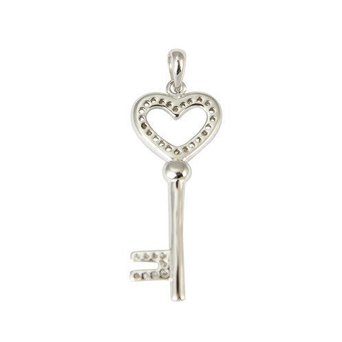 Sterling Silver Heart Key With CZ Pendant