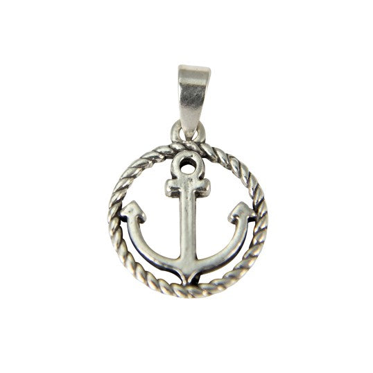 Sterling Silver Anchor in Circle Pendant
