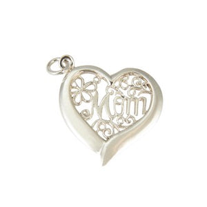 Sterling Silver MOM Floral Heart Pendant