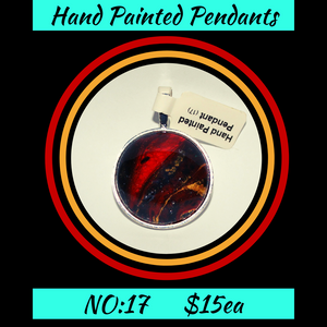Hand Painted Red/Black/Gold Cabochon Pendant  NO:17 + 1x Black Waxed Cord