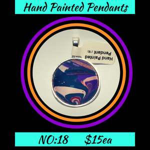 Hand Painted Navy/Purple/Red Cabochon Pendant  NO:18 + 1x Black Waxed Cord