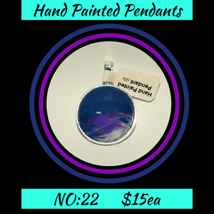 Hand Painted Navy/Purple Cabochon Pendant  NO:22 + 1x Black Waxed Cord