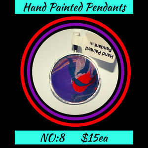Hand Painted Purple/Navy/Red Cabochon Pendant  NO:8 + 1x Black Waxed Cord