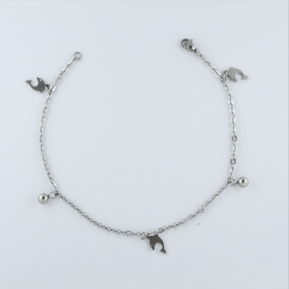 Stainless Steel Dolphin and Ball Charm Anklet
