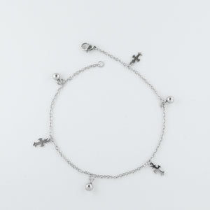 Stainless Steel Cross and Ball Charm Anklet