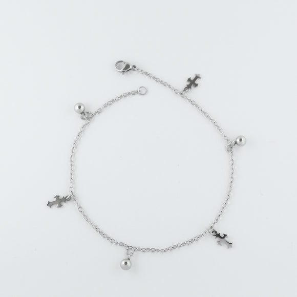 Stainless Steel Cross and Ball Charm Anklet