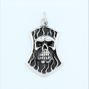 Stainless Steel Skull Plaque With Black Eyes Pendant
