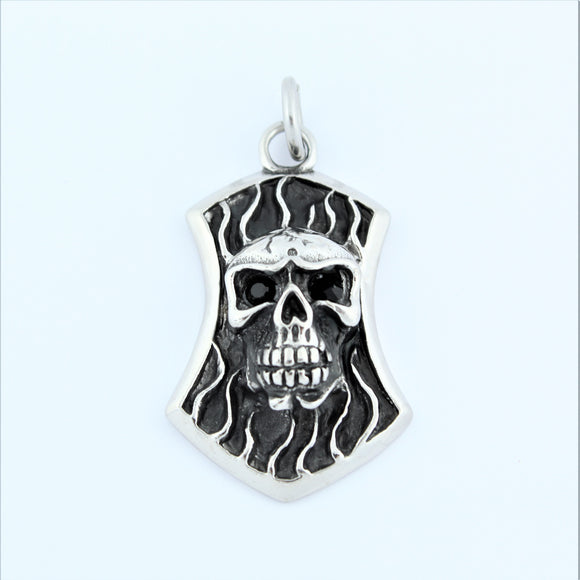 Stainless Steel Skull Plaque With Black Eyes Pendant