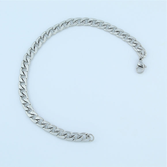 Stainless Steel Etched Flat Curb Bracelet