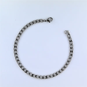 Stainless Steel Etched Flat Curb Bracelet