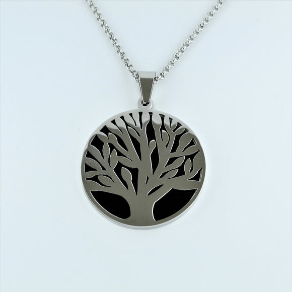Stainless Steel Tree Of Life Necklace with Black 80cm