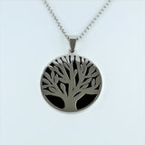 Stainless Steel Tree Of Life Necklace with Black 80cm