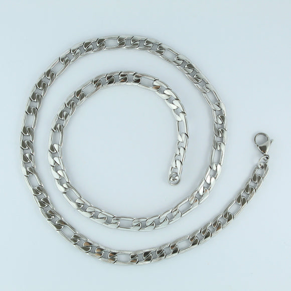 Stainless Steel Etched Figaro Chain 59cm