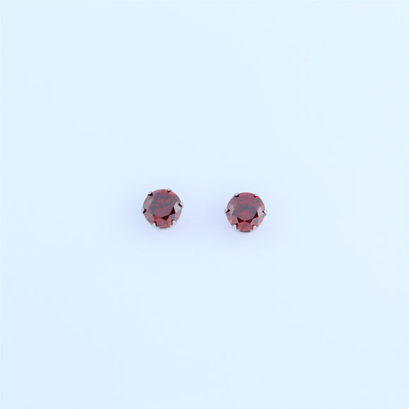 Stainless Steel 7mm Red CZ Earrings