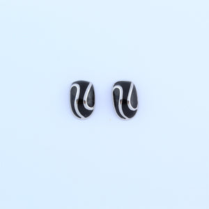 Stainless Steel Oval Black Enamel Swirl Earrings
