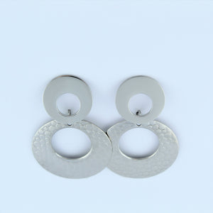 Stainless Steel Double Ring Drop Earrings