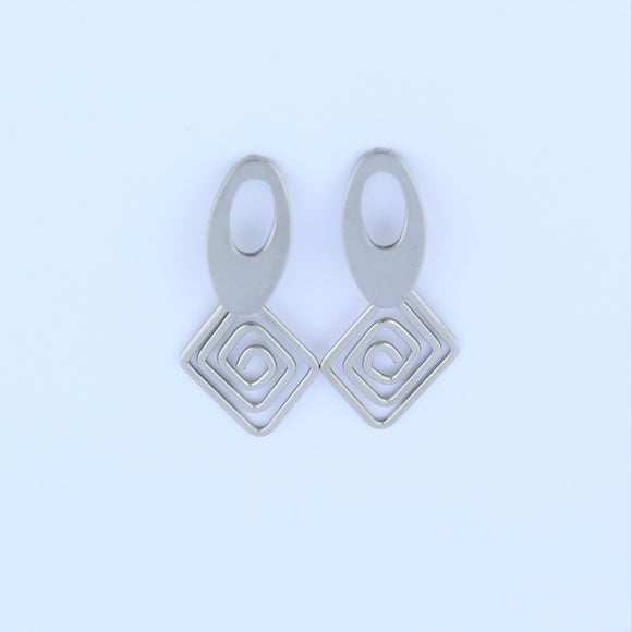 Stainless Steel Diamond Swirl Drop Earrings