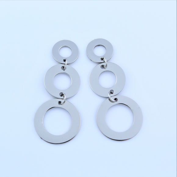 Stainless Steel 3 Ring Drop Earrings