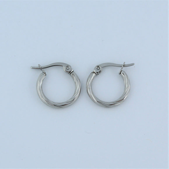 Stainless Steel 15mm Twist Hoop Earrings