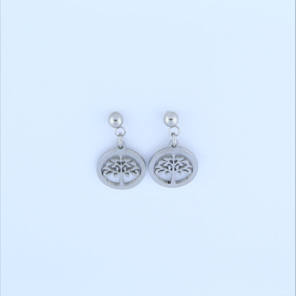 Stainless Steel Tree Of Life Drop Earrings