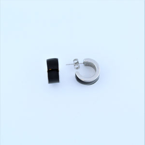 Stainless Steel Black Enamel Hoop Earrings