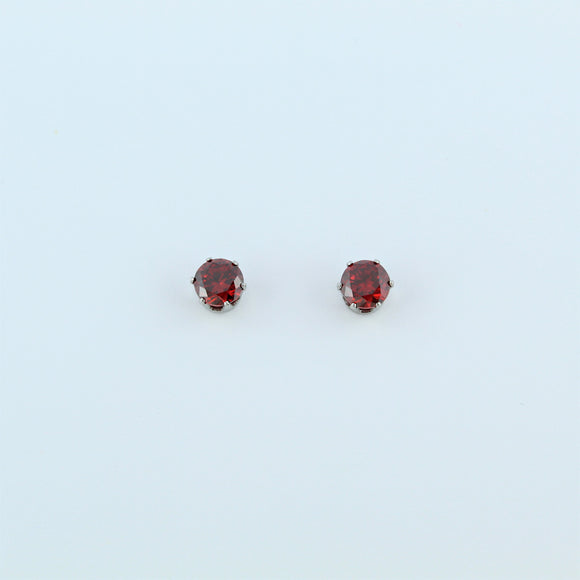 Stainless Steel 5mm Red CZ Earrings