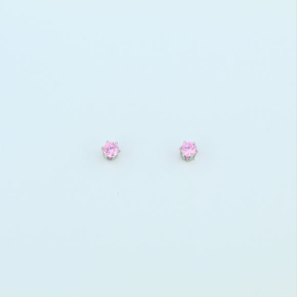 Stainless Steel 3mm Pink CZ Earrings