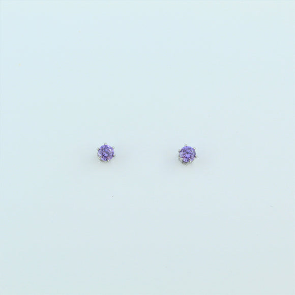 Stainless Steel 3mm Purple CZ Earrings