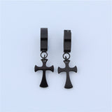 Stainless Steel Black Huggie Hoop With Cross Earrings