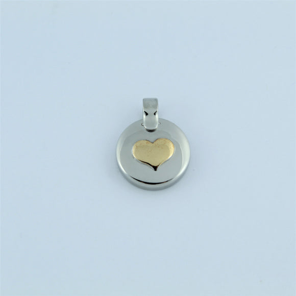 Stainless Steel Two Tone Heart Disc Pendant