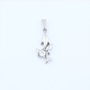 Stainless Steel Double Dolphin With CZ Pendant