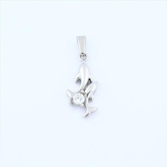 Stainless Steel Double Dolphin With CZ Pendant