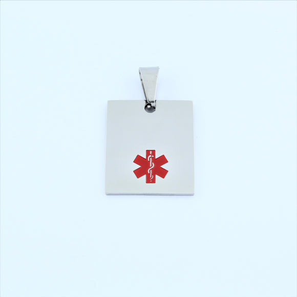 Stainless Steel Medic Alert Square Tag Pendant