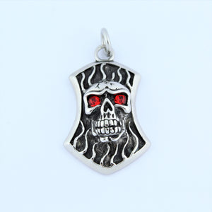 Stainless Steel Skull Plaque With Red Eyes Pendant