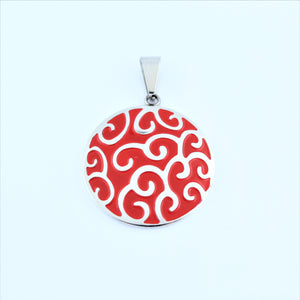 Stainless Steel Red Swirl Disc Pendant