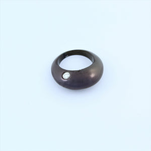 Stainless Steel Black Ring With CZ Pendant