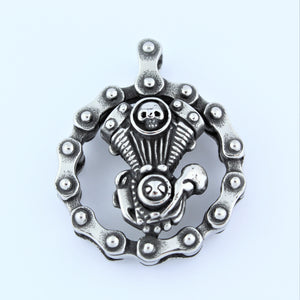 Stainless Steel Motor In Bike Chain Circle Pendant