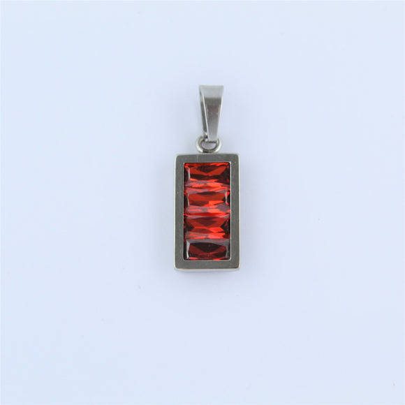 Stainless Steel Rectangle Red CZ Pendant
