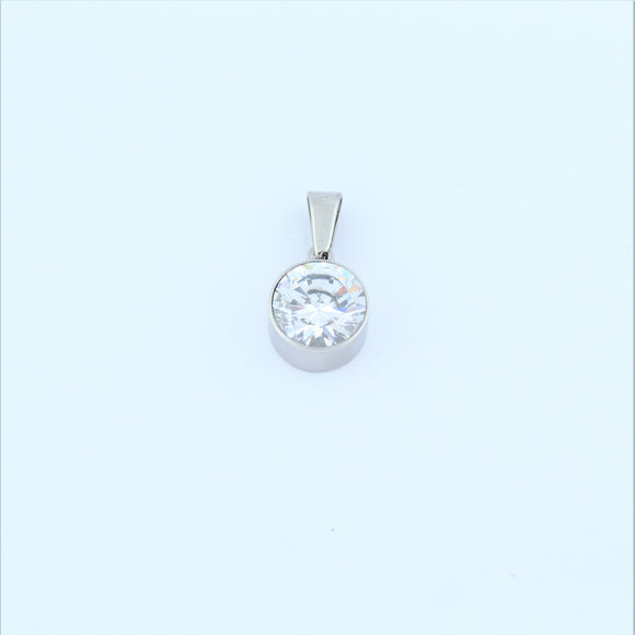Stainless Steel 10mm Round Clear CZ Pendant