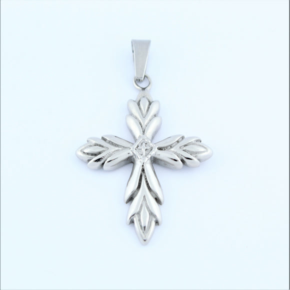Stainless Steel Leaf Cross Pendant