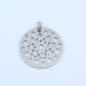 Stainless Steel Cut Out Flower Disc With CZ Pendant