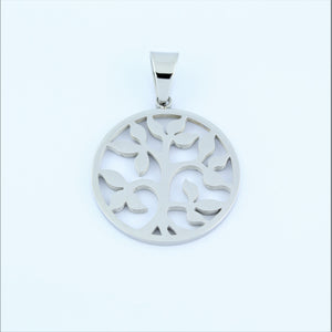 Stainless Steel Leafy Tree Of Life Disc Pendant